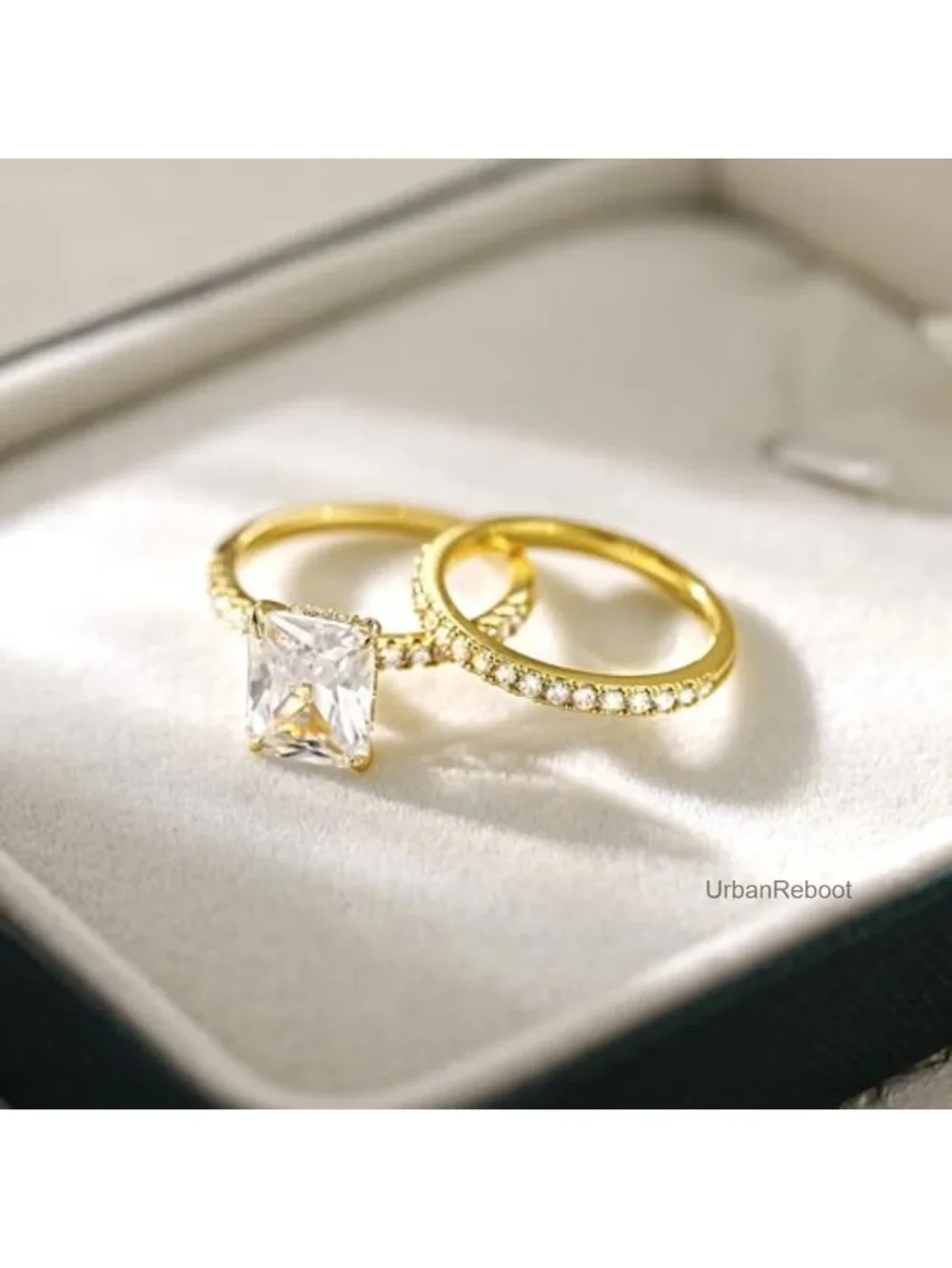 1.5CT CZ Bridal Ring Set 14K Gold Plated Cubic Zirconia Wedding Engagement